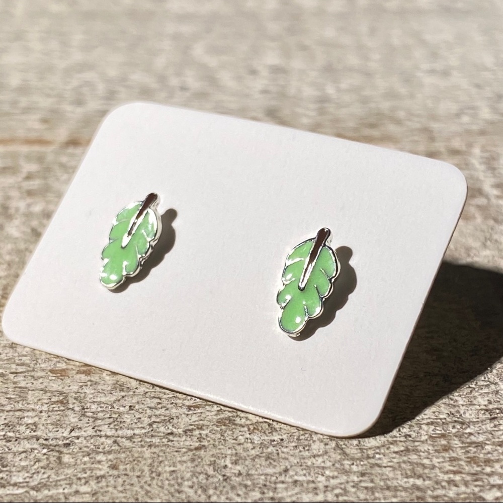 3 for $15 Green Leaf Silver Studs Earrings Posts - Picture 2 of 4
